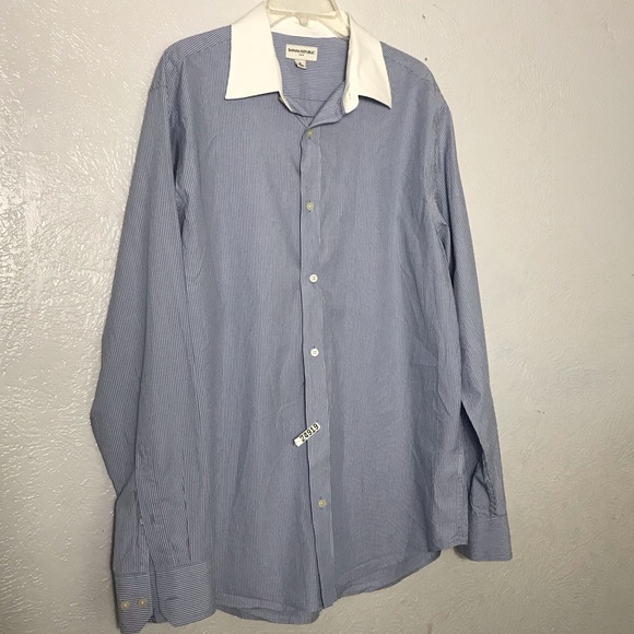 Banana Republic Stripped Button Up White Neck Shirt Men Size XL - Picture 1 of 8